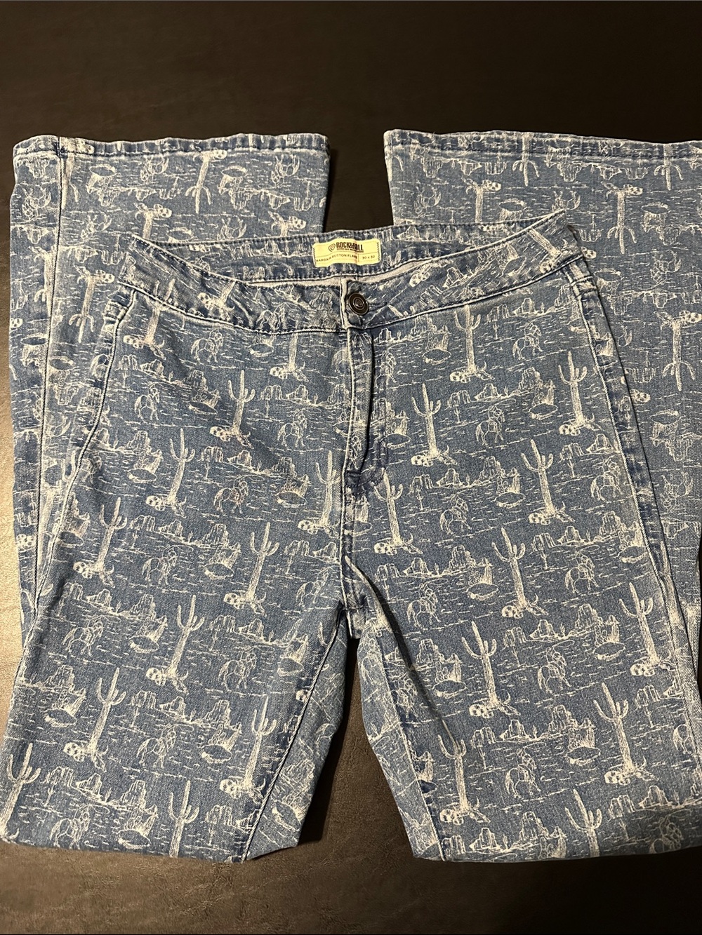 Women’s Blue Flared Jeans with Desert Print